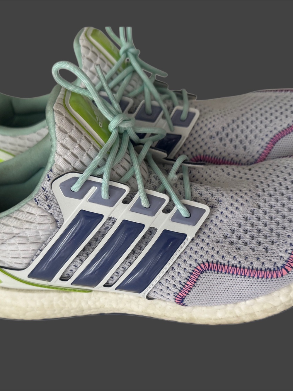 adidas Light Gray & Mint Green Running Sneakers with Navy Stripes
